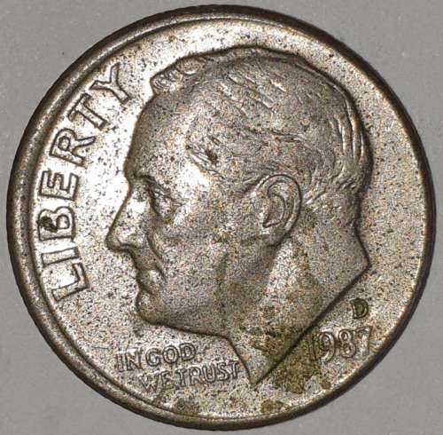 1987 D - DIME - USA - `MISALIGNED DIE STRIKE` ERROR